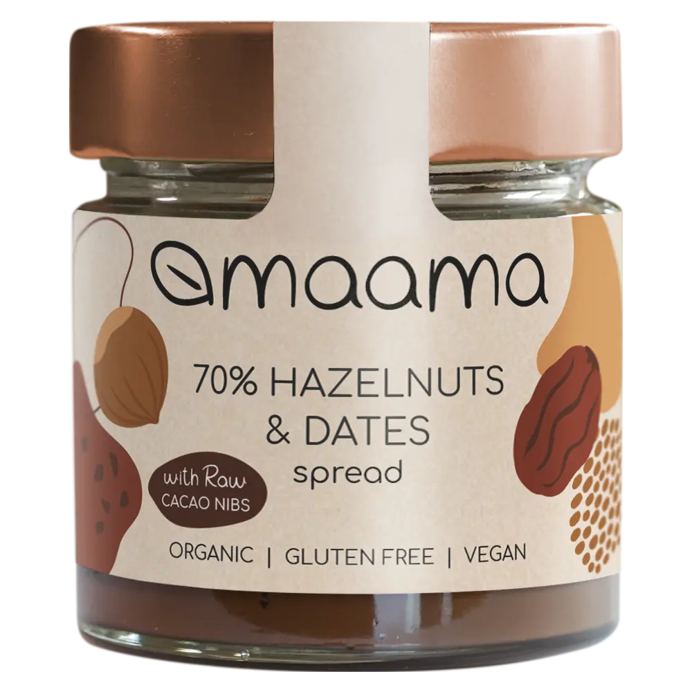 Haselnuss Dattel Creme mit Kakaonibs 200g - Bio