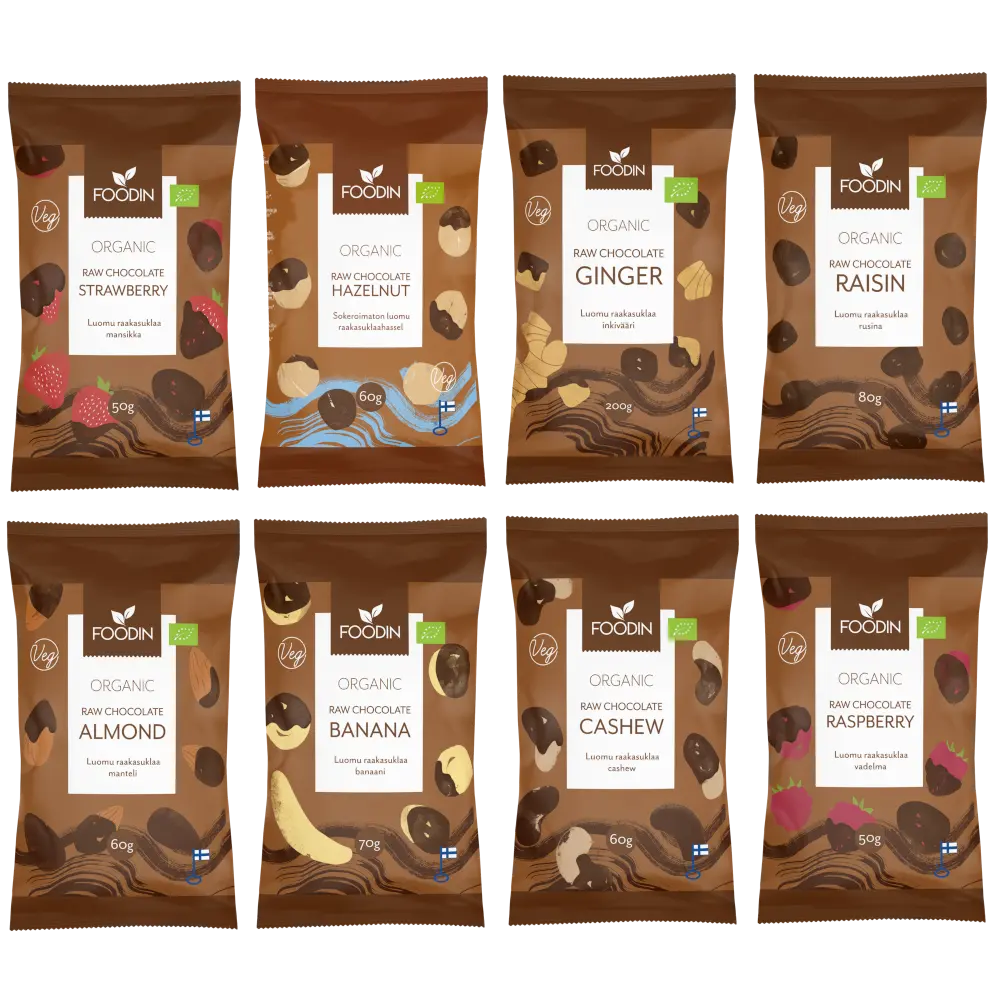 Früchte in roher Schokolade Probierpaket 8 Sorten 500g - Bio