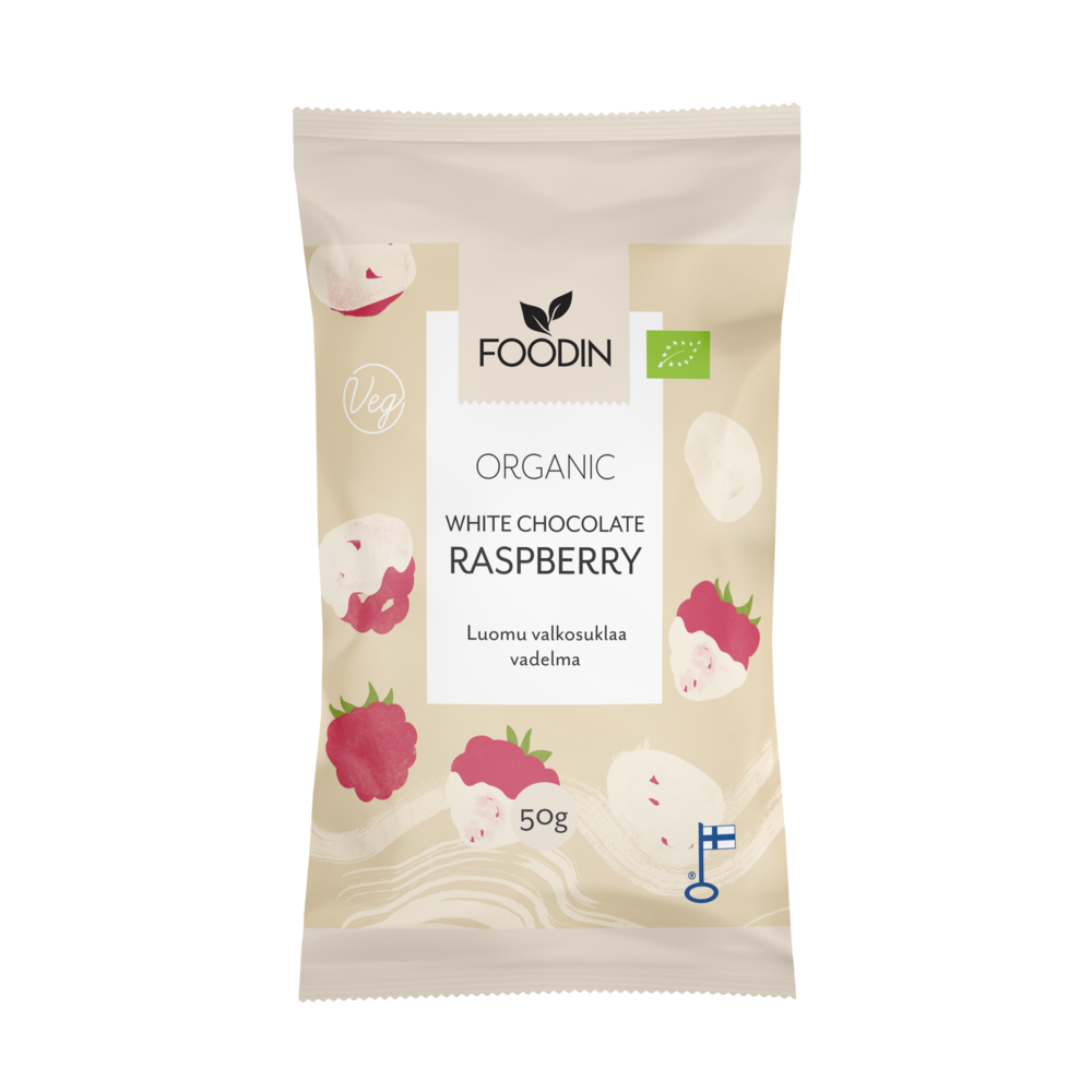 Himbeeren in weißer Schokolade 50g - Bio