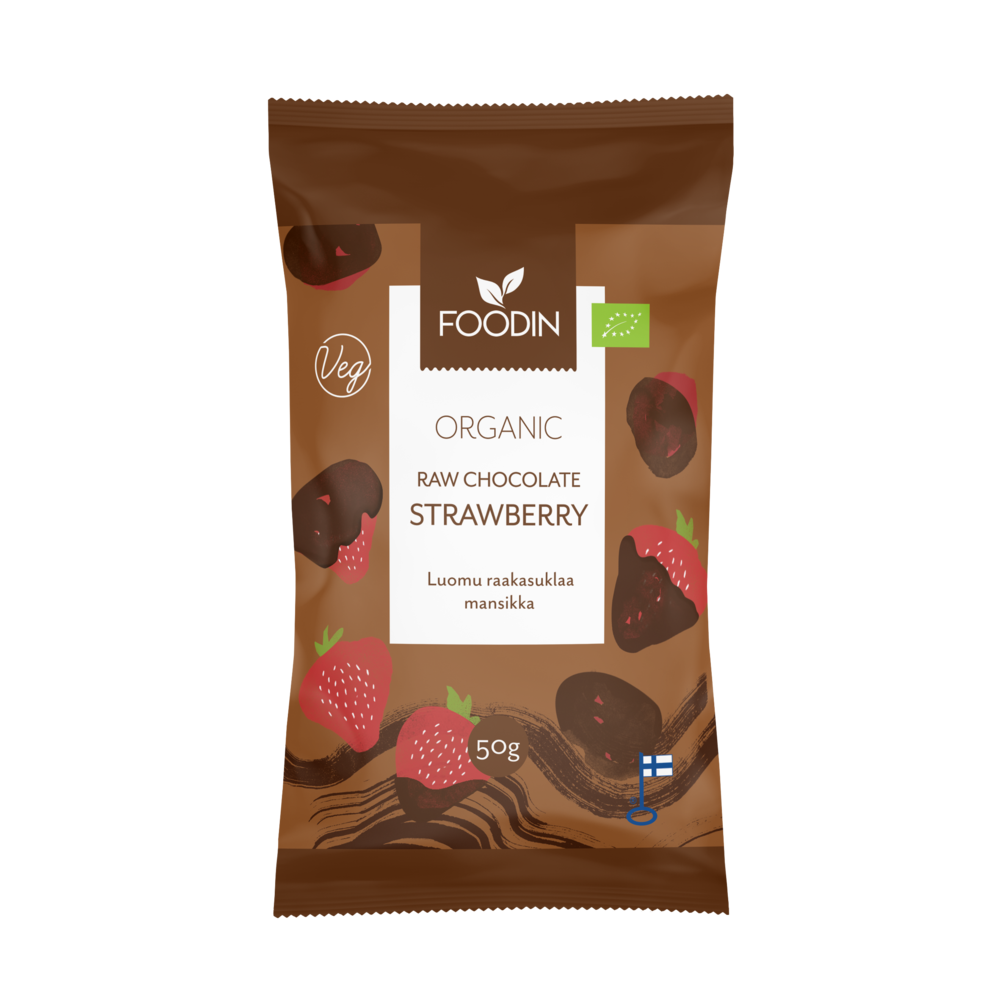 Erdbeeren in roher Schokolade 50g - Bio