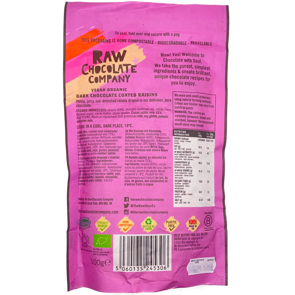 Rosinen mit dunkler Schokolade 100g - Bio – Bild 3