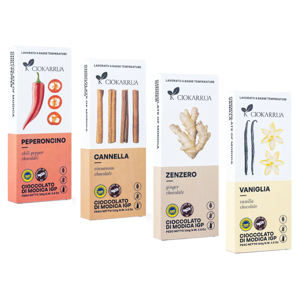 Modica IGP Schokolade mit Gewürzen Set 4x100g
