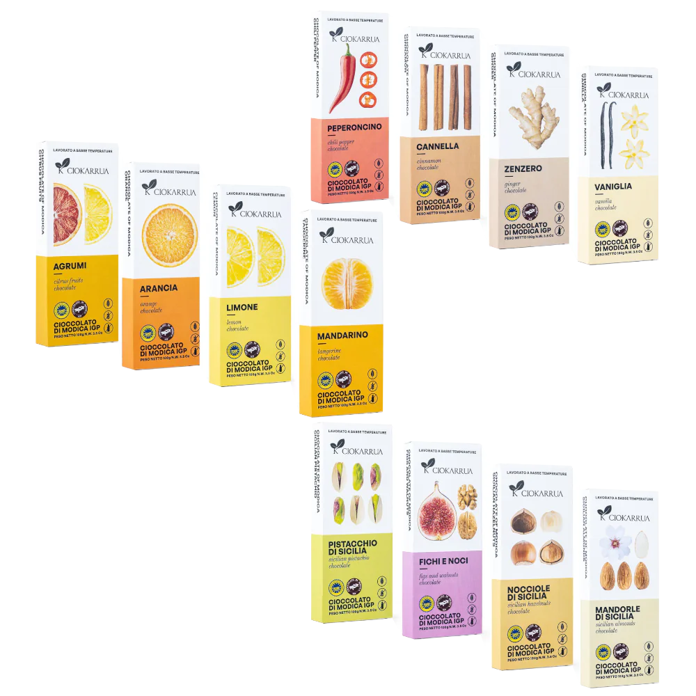 Modica IGP Schokolade Probierpaket 12 Sorten 12x100g