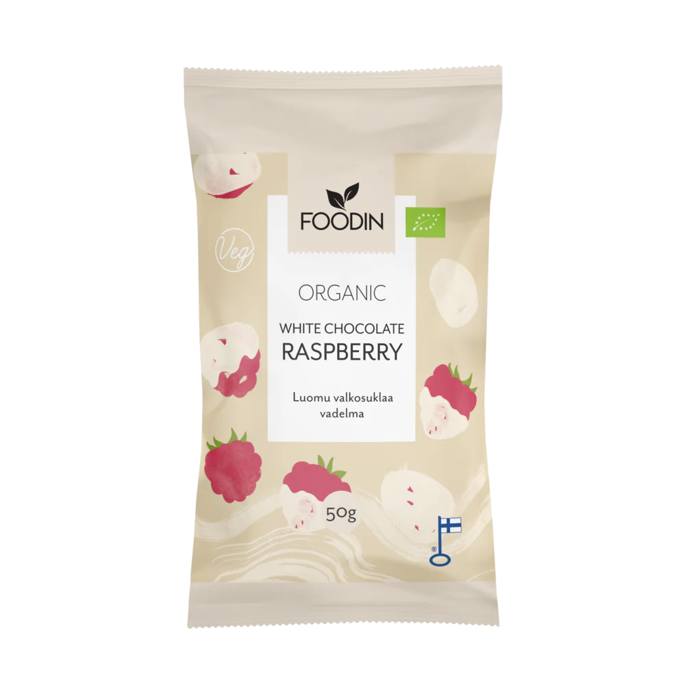 Himbeeren in weißer Schokolade 50g - Bio